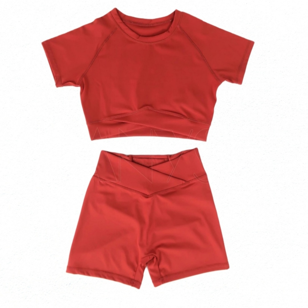 Danysu Snatched Waist Crossover Shorts and Top Workout Gym 2 pcs